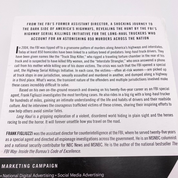 NEW Long Haul: Hunting the Highway Serial Killers by Frank Figliuzzi Book - Picture 4 of 8